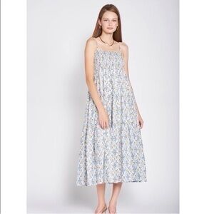 En Saison Maeve Smocked Floral Cotton Sundress Blue Multi Maxi
